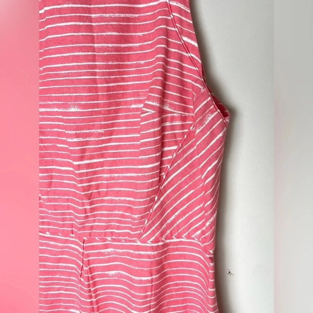 GAP | Pink & White Striped Linen Cotton Blend Pleated Sleeveless Dress Size 14 - Picture 4 of 8